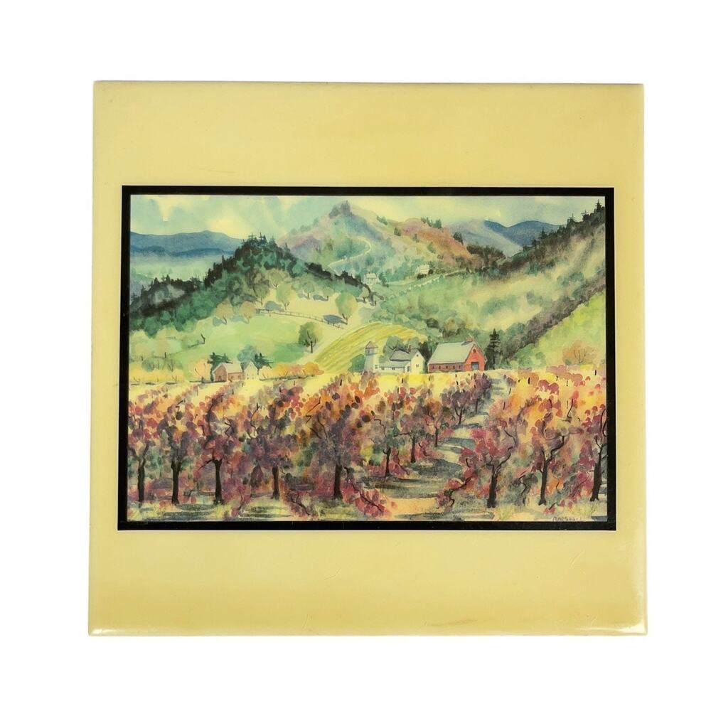 Ellie Marshall Napa Wine Valley Vintage Art Tile 8 X 8” Farmhouse Art Deco
